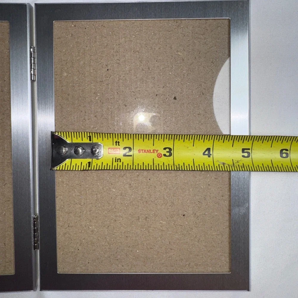 Brushed Silver Metal Double Picture Frames Hinged 5x7 Set of 2 Modern Decor
